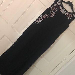 Black And Floral Slit Gown